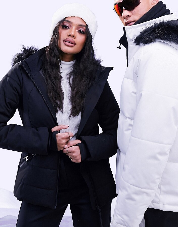 ASOS 4505 Tall belted ski suit with slim kick leg and faux fur