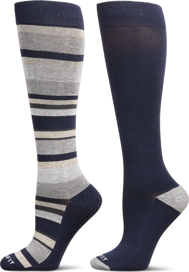 Care Fit Solutions 2 Pair Pack Striped Cotton Blend Graduated Compression Socks