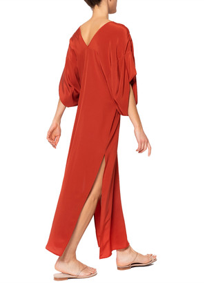 JALINE Beatriz Kimono-Sleeve Double V-Neck Silk Dress
