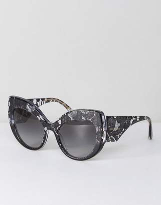 Dolce & Gabbana Cat Eye Lace Effect Sunglasses In Black 55mm