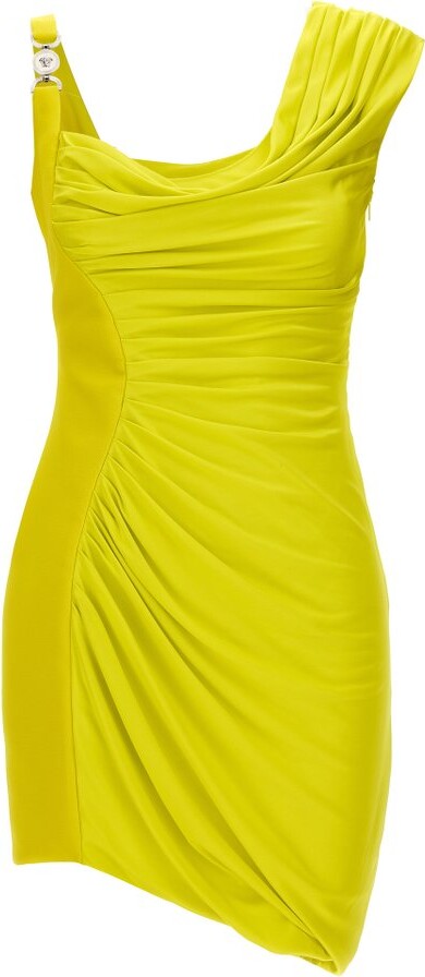 Versace Collection Yellow Jersey Ruched Waist Detail Dress M Versace  Collection