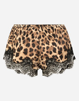 Thumbnail for your product : Dolce & Gabbana Leopard-print satin lingerie shorts with lace