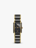 Thumbnail for your product : Rado R20845712 Women's Integral Diamond Rectangular Bi-Material Strap Watch, Black/Gold