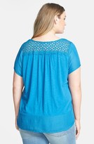 Thumbnail for your product : Lucky Brand 'Aubrey' Lace Yoke V-Neck Tee (Plus Size)