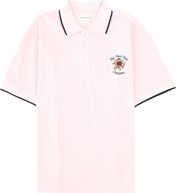 Drôle De Monsieur Piqué Slogan Rose Polo Shirt
