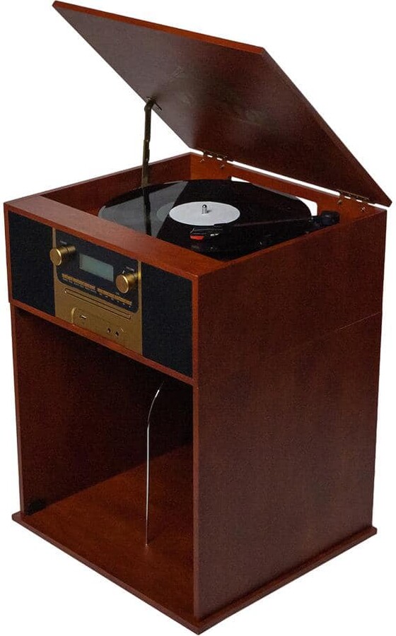 Victor Boyleston Bluetooth Turntable Record Player, CD/MP3, AM/FM Radio, with Stereo Speakers and Album Storage, Mahogany