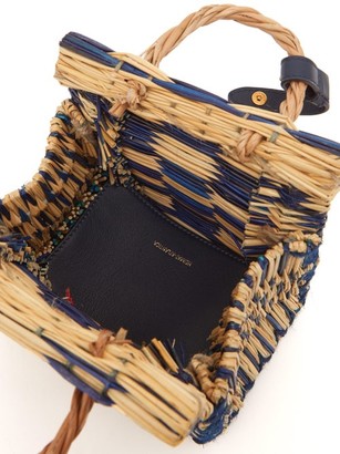 Heimat Atlantica - Tom Tom Mini Leather-strap Woven-reed Bag - Blue Multi