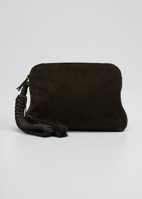 black suede evening clutch