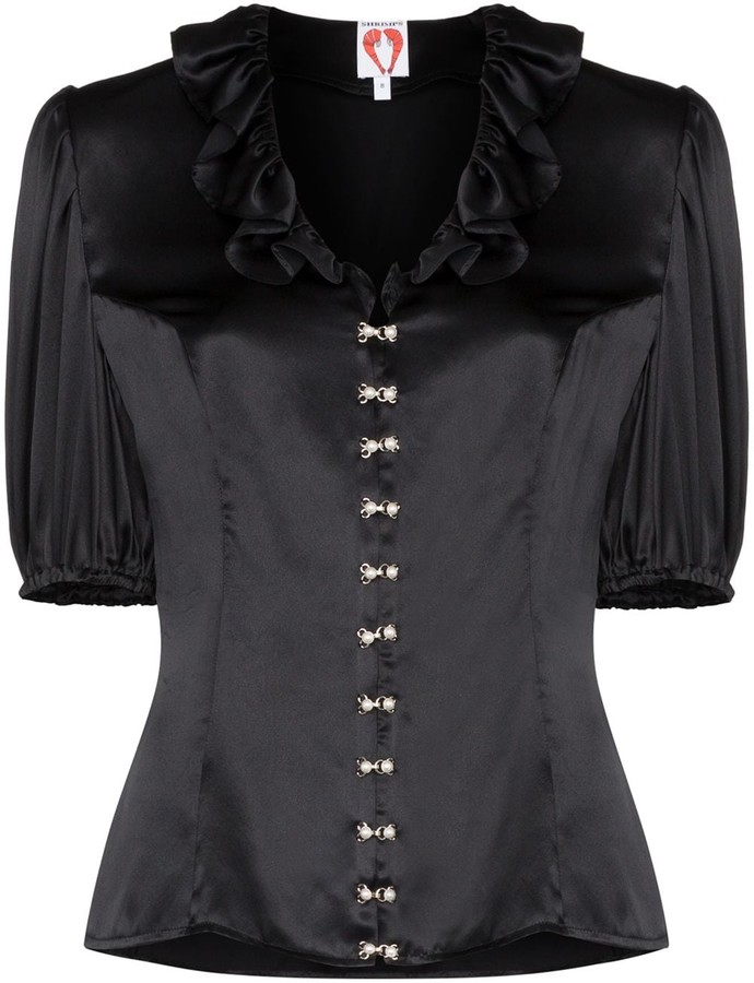 black ruffle neck top