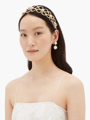 Magnetic Midnight - Pearl-embellished Raffia-flower Headband - White
