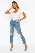 Thumbnail for your product : boohoo Mid Rise Marble Wash Mom Jeans