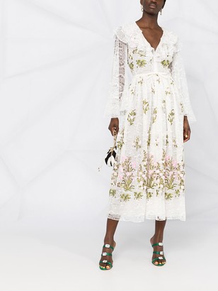 Giambattista Valli Floral-Embroidered Ruffled Dress