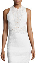 Thumbnail for your product : Rebecca Taylor Sleeveless Textured Lace-Trim Top, Snow