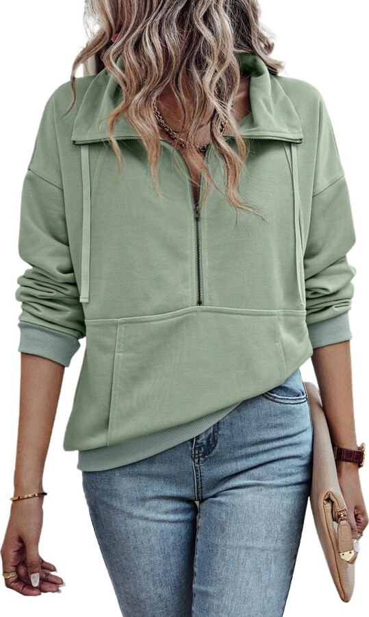 XMVOMTBOR Women's 2025 Trendy Sweatshirts Drawstring Drop Shoulder Sweatshirt Mint Green