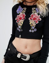 Thumbnail for your product : Glamorous Petite Crop Knit Sweater With Floral Embroidery
