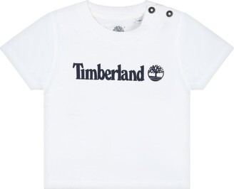 Timberland White T-shirt For Baby Boy With Blue Logo