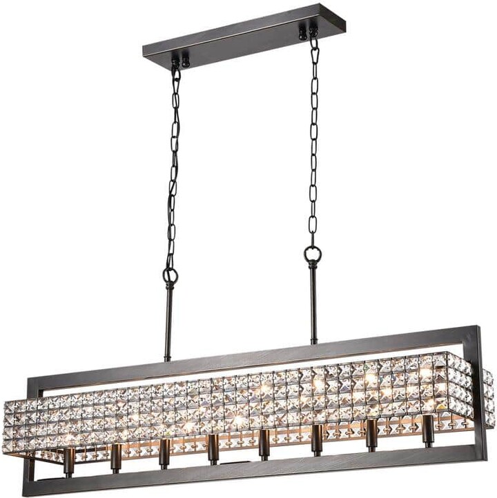 Greenville Signature Marja 8-Light Coffee Brushed Black Beaded Rectangular Chandelier for Dining/Living Room, Kitchen Island