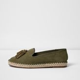 Thumbnail for your product : River Island Womens Khaki green wide fit tassel espadrilles