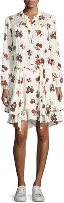 A.L.C. Rori Long-Sleeve Drop-Waist Floral-Print Silk Dress