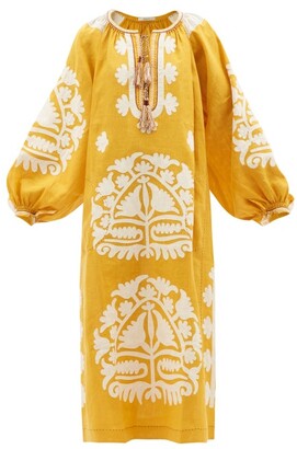 Vita Kin Shalimar Floral-appliqué Linen Midi Dress - Yellow Multi