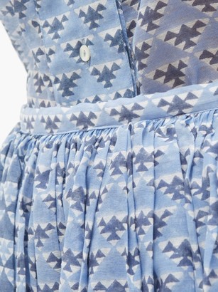 Thierry Colson Grisette Geometric-print Cotton-blend Skirt - Blue