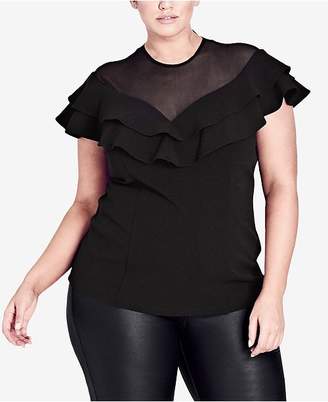 City Chic Trendy Plus Size Ruffled Illusion Top