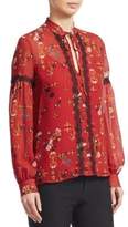 Thumbnail for your product : Derek Lam 10 Crosby Silk Lace Trimmed Floral Blouse