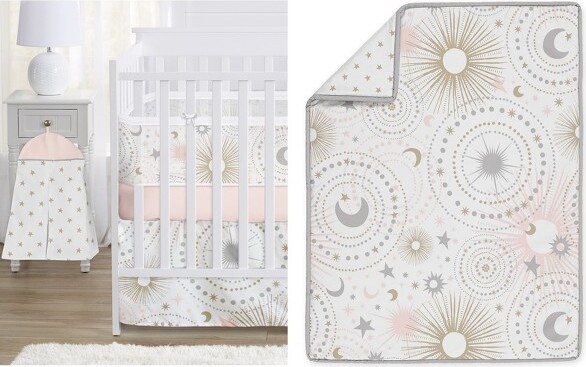 Sweet Jojo Designs SweetJojoDesignsCribBedding+BreathableBabyBreathableMeshLinerBabyNurseryGirlCelestialPinkGoldandGrey-6pcs