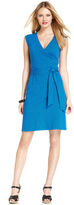 Thumbnail for your product : Jones New York Sleeveless Polka-Dot Faux-Wrap Belted Dress
