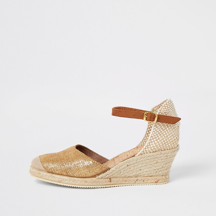 River Island Ravel gold espadrille wedges - ShopStyle