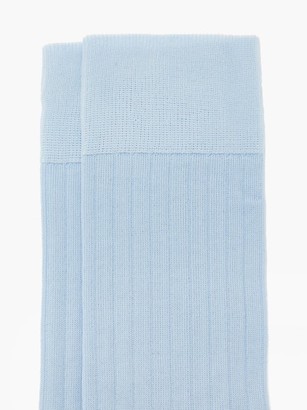 Ganni Logo-print Cotton-blend Over-the-knee Socks - Light Blue