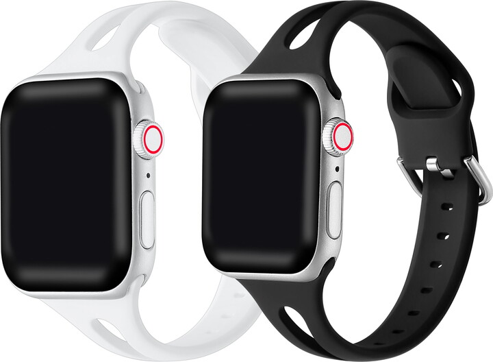 The Posh Tech Unisex 2-Pack of Alex White and Black Silicone Bands for Apple Watch