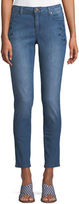 MICHAEL Michael Kors Mid-Rise Floral-Embroidered Skinny Jeans