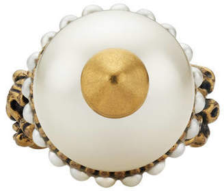 Gucci Textured ring with glass pearls