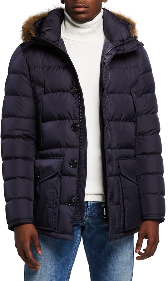 Moncler Men's Cluny Quilted Puffer Jacket w/ Fur Trim - ShopStyle