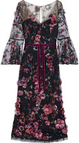 Thumbnail for your product : Marchesa Notte Notte Velvet-trimmed Embellished Tulle Midi Dress