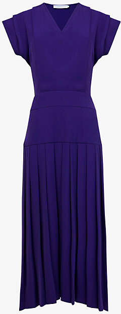 Leem Womens Purple Pleated V-Neck Woven Midi Dress M