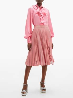 MSGM Ruffled Pussy-bow Satin Blouse - Womens - Pink
