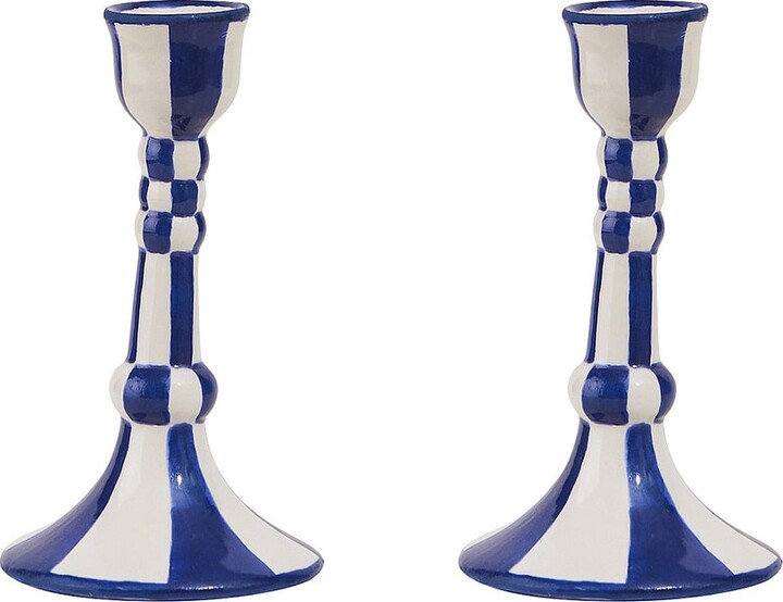 Misette Hand Painted Ceramic Candleholder in Blue