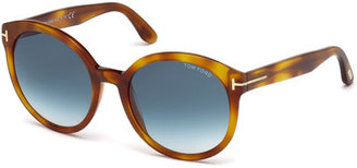 Tom Ford Philippa Round Cat-Eye Sunglasses, Blonde Havana