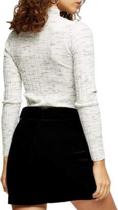Topshop PETITE Ribbed Marled-Knit Funnel Neck Top