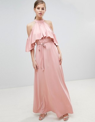 Little Mistress Belted Maxi Dress With Frill Overlay