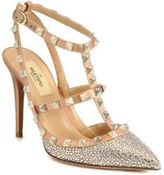 Thumbnail for your product : Valentino Crystal-Coated Satin T-Strap Pumps