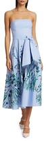 Thumbnail for your product : Lela Rose Floral-Embroidered Gingham Strapless Midi Dress