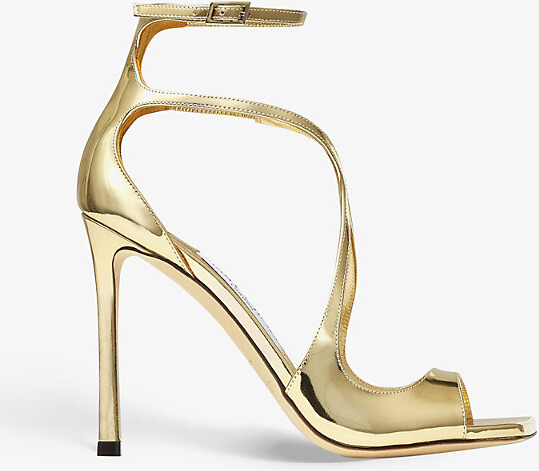 Jimmy Choo Womens Gold Azia 110 Liquid-Metal Leather Heeled Sandals Eur 40.5 / 7.5 Uk Women
