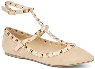 Wild Diva Natural Studded Ankle-Strap Pippa Flat