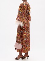 Thumbnail for your product : La DoubleJ Boudoir Feather-trim Silk Wrap Midi Dress - Multi