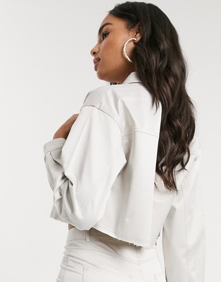 ASOS DESIGN satin cropped worker jacket with raw hem co ord