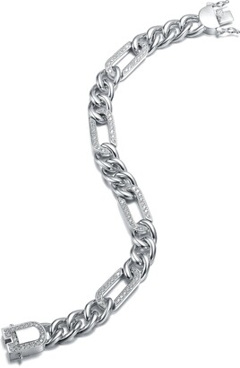 7.6mm Chunky Link Chain Bracelet with Heart Charm in Sterling Silver and  14K Gold Plate - 7.5