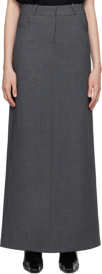 OPEN YY Brown Dyed Denim Maxi Skirt - ShopStyle